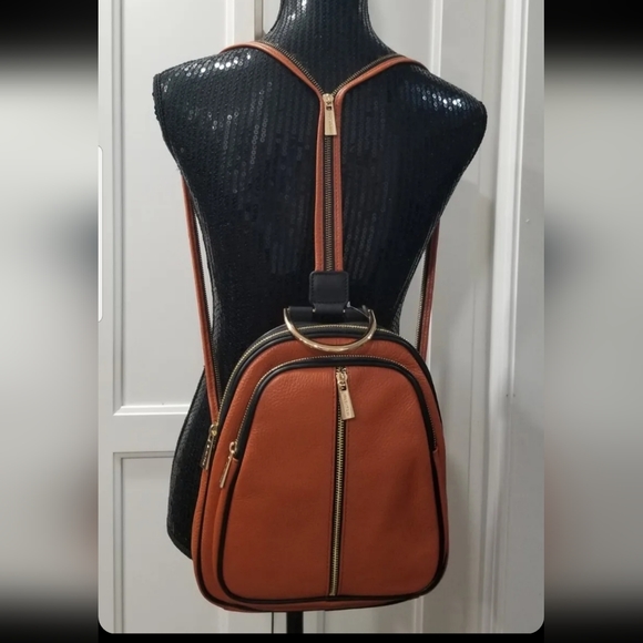 Valentina Handbags - NWT! Valentina Italian Pebbled Leather Orange Backpack Sling/Shoulder Bag